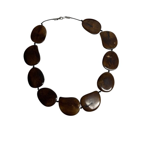 Chunky Brown Wooden Bead Necklace With Lobster Clasp Closure - Picture 1 of 3
